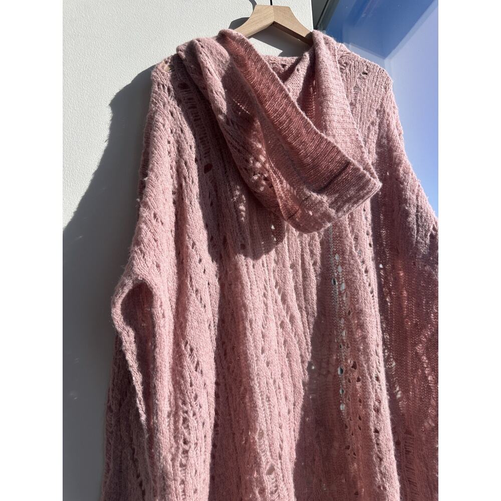 Free People Alpaca Blend Lemon Drop Hooded Pointelle-Knit Dusty Rose Cardigan XS - Picture 10 of 10